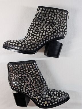 SALE Alexander Wang Black & Silver Studded Leather Gabi Ankle Boots Size 39 8.5